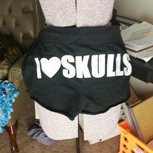L (11-14) I ? Skulls Pajama Drawstring Tie Shorts