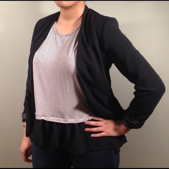 Forever 21 Black Blazer & Striped Blouse