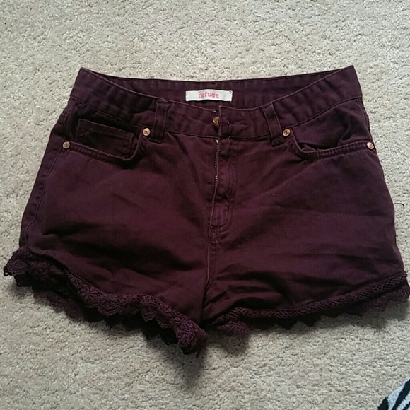 Deep purple high waist shorts w/ crochet trim