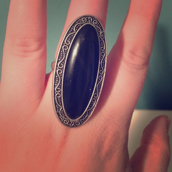 Oblong Black Statement Ring