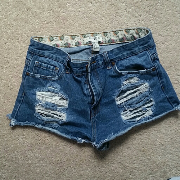 High waisted distressed denim cut off shorts