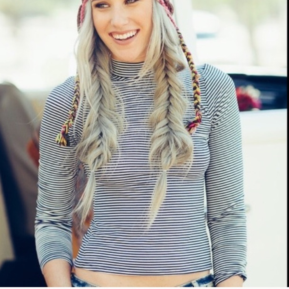 Striped mocked neck top