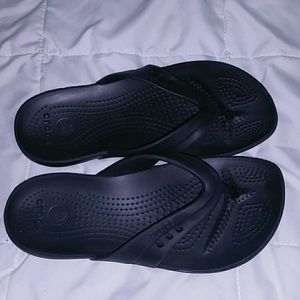 Black croc flip flops