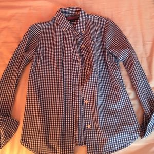 White and blue checkered buttoned up shirt