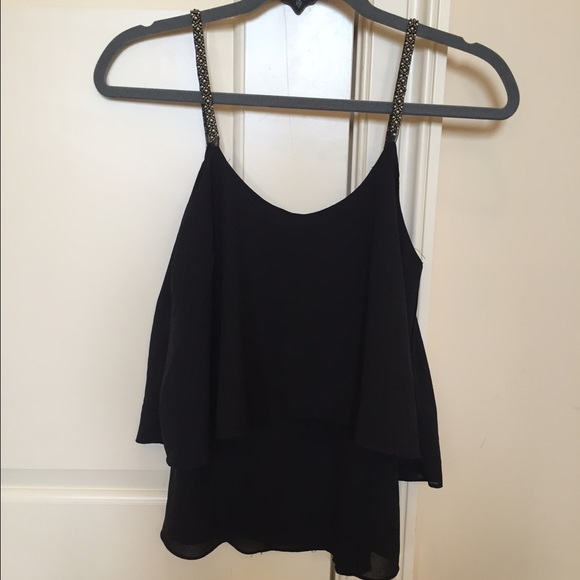 Black Layered Tank Top with Bead Detail