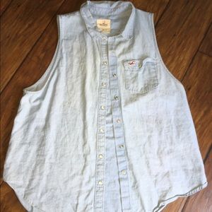 Hollister Denim sleeveless collared button up