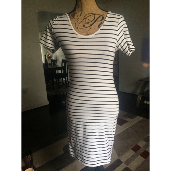 Striped White Dress with Scoop Neck Back