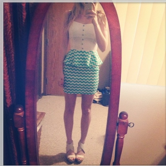 Chevron Turquoise & White Peplum Dress - Picture 1 of 3