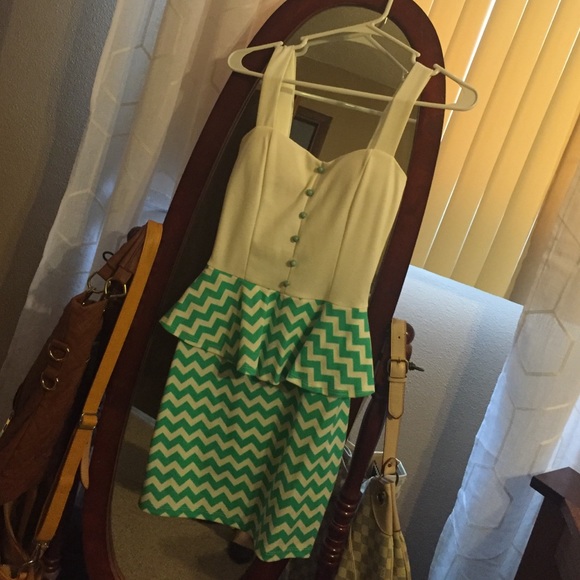 Chevron Turquoise & White Peplum Dress - Picture 2 of 3