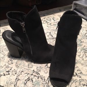 Suede peep toe booties