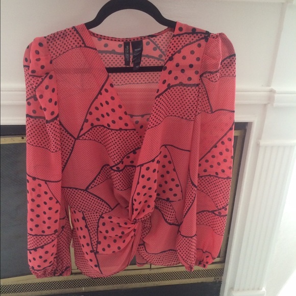 Vintage pink and and blue polka dot shirt