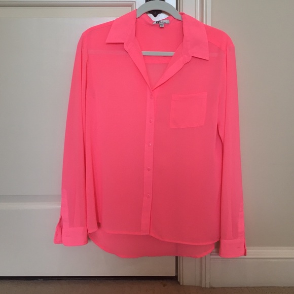 Sheer Neon Pink Button Down Blouse