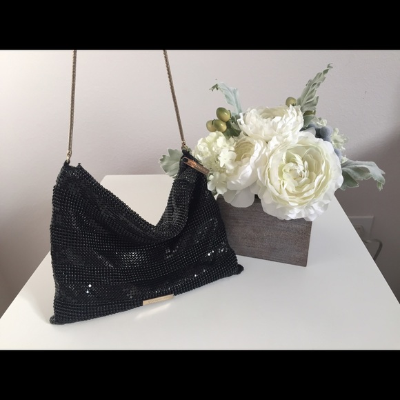 BCBG black striped cross-body bag