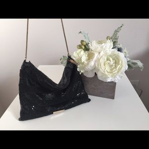 BCBG black striped cross-body bag