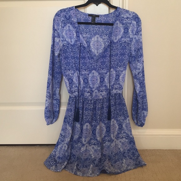 Blue Pattern long Sleeve Dress