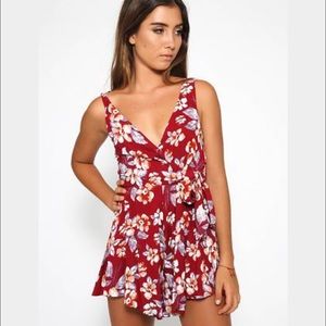 NEW- Red floral romper