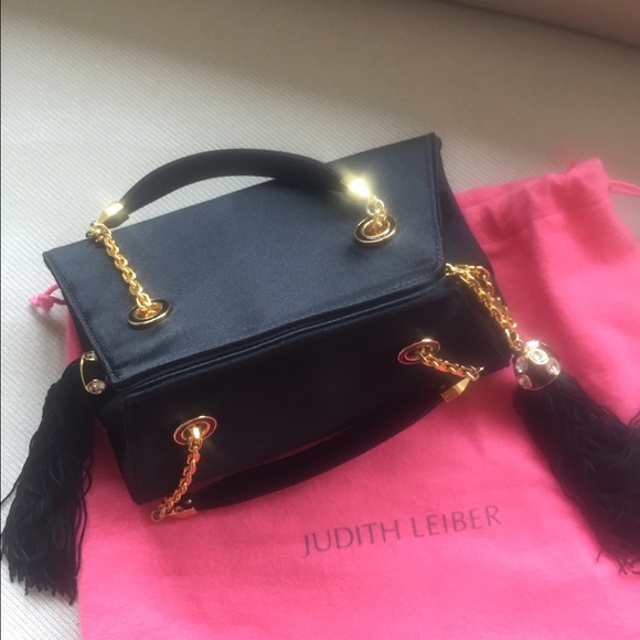 Black satin Judith Leiber evening bag