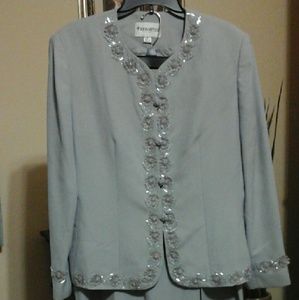 2pc Light grey/Silver Bead & ribbon trimmed  suit