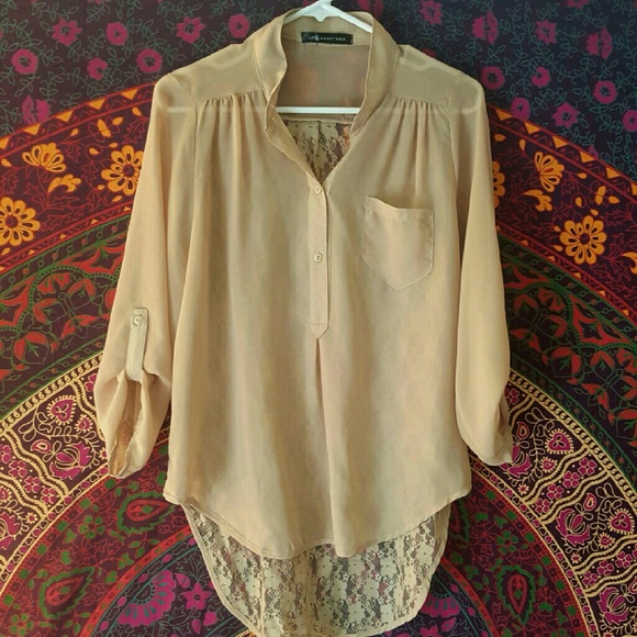 Sheer cream top with beautiful back