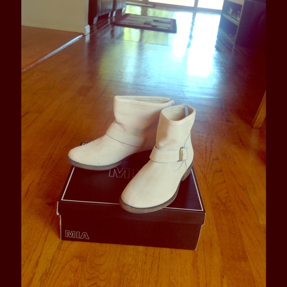 Ivory colored suede ankle boots