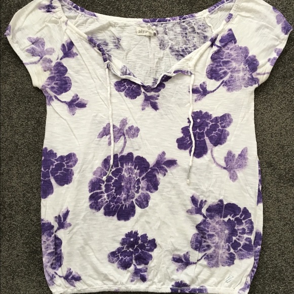 White & Purple Floral Aeropostale Top