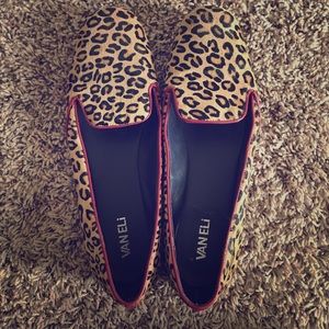 Leopard/ cheetah faux fur smoking flats