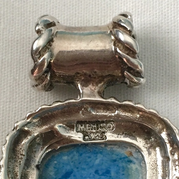 Vintage Mexico Blue Stone Sterling Silver Pendant - Picture 4 of 4