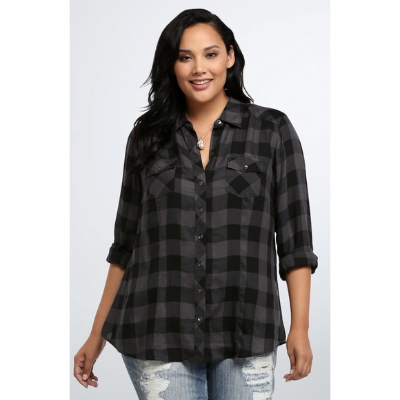 Black/Grey Plaid Top