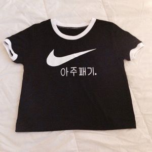 Korean Nike Ringer crop top in black.