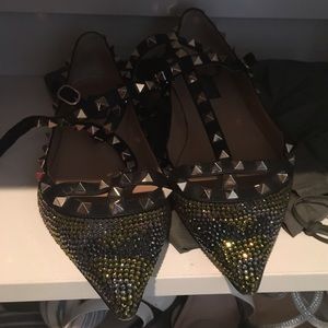 Valentino rockstud camo Strass crystal cage flats