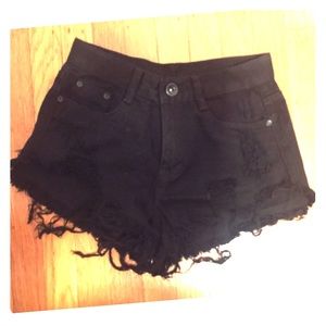 High waisted cutoff black denim shorts