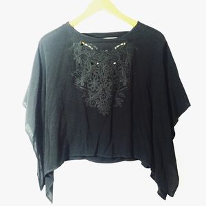 Black Crochet Detail Butterfly Sleeve Blouse