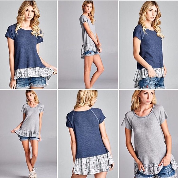 Boutique Gray Waffle Knit Laguna Floral Top - Picture 2 of 2
