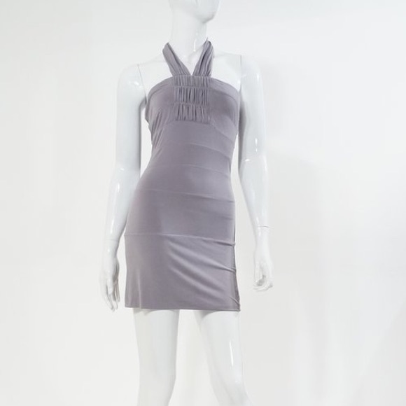 BCBGeneration Grey Silver Ruched Halter Mini Dress