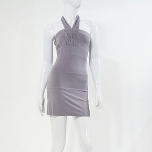 BCBGeneration Grey Silver Ruched Halter Mini Dress