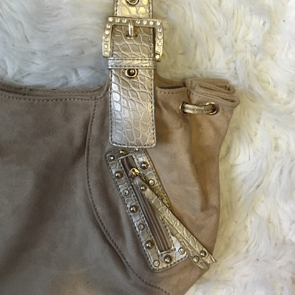 Tan Suede & Faux Croc Leather Hobo - Picture 2 of 4