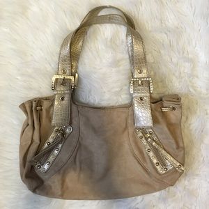 Tan Suede & Faux Croc Leather Hobo