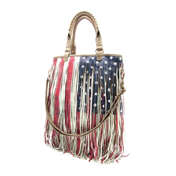 Flag print fringe tote bag!
