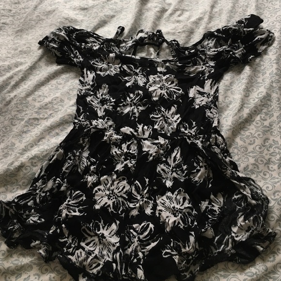 Black and white floral romper