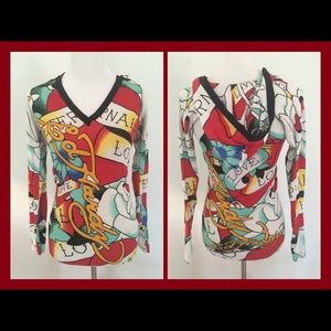 Ed Hardy lightweight V neck sweater hoodie