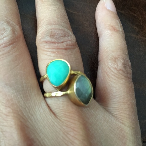 Hammered 18K Gold Vermeil Stone Ring - Picture 4 of 4