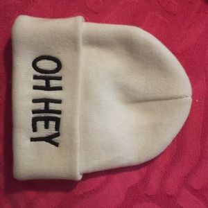 "OH HEY" white beanie
