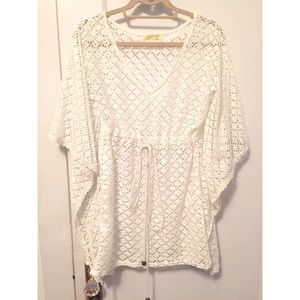 Crochet swim coverup with cinched waist
