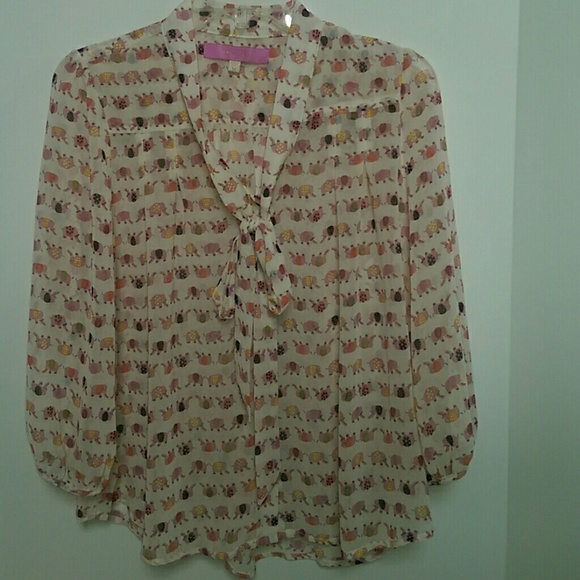 Tie Neck Elephant Print Top Blouse
