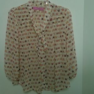 Tie Neck Elephant Print Top Blouse