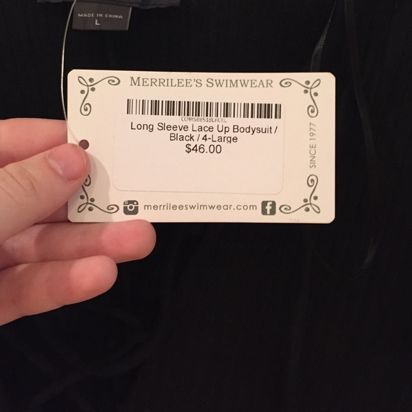 Long sleeve lace-up bodysuit-BLACK - Picture 2 of 4