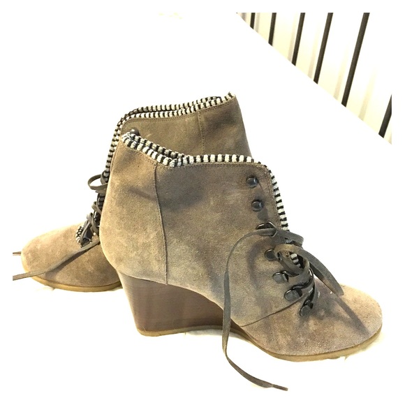 J. Crew lace up suede wedge booties!