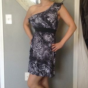 One shoulder animal print dress