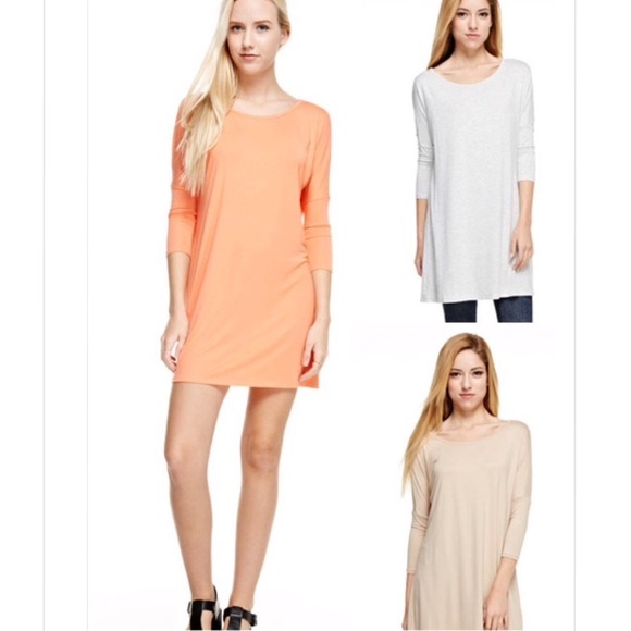 Heather grey 3/4 sleeve basic tunic dress - Picture 2 of 2