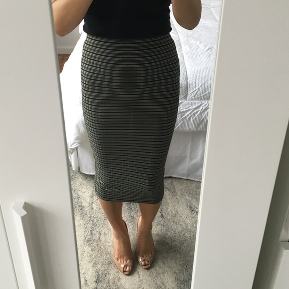 Textured Stripe Midi Skirt green and black